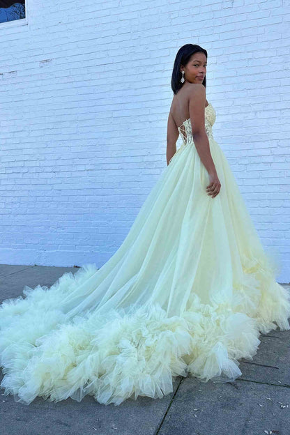 Roycebridal Romy | Red Tulle Appliques Sweetheart Ruffle Long Prom Dress