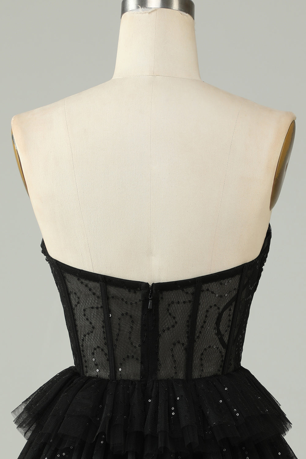 Black A Line Strapless Tiered Corset Homecoming Dress