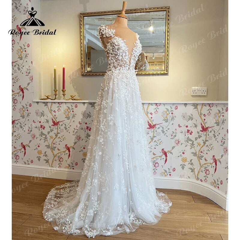 Boho A-Line Wedding Dress Custom For Women 2023 Sexy Off the Shoulder Backless Lace Appliques Bride Gown Sweep vestidos de novia