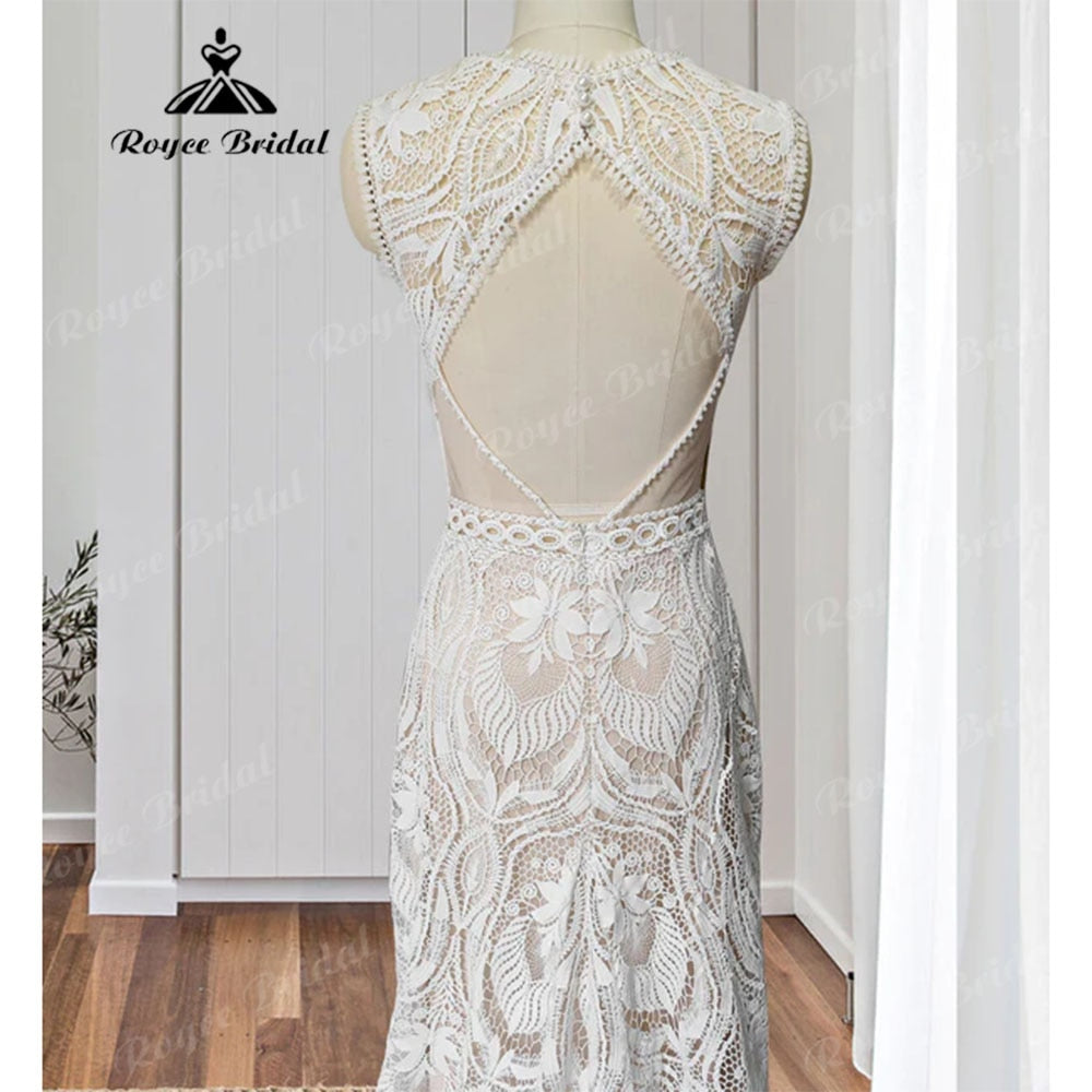 Robe Mariee Boho Lace Bohemian Mermaid Wedding Dress Open Back Beach Sleeveless 2023 Wedding Bridal vestido de noiva Elegant