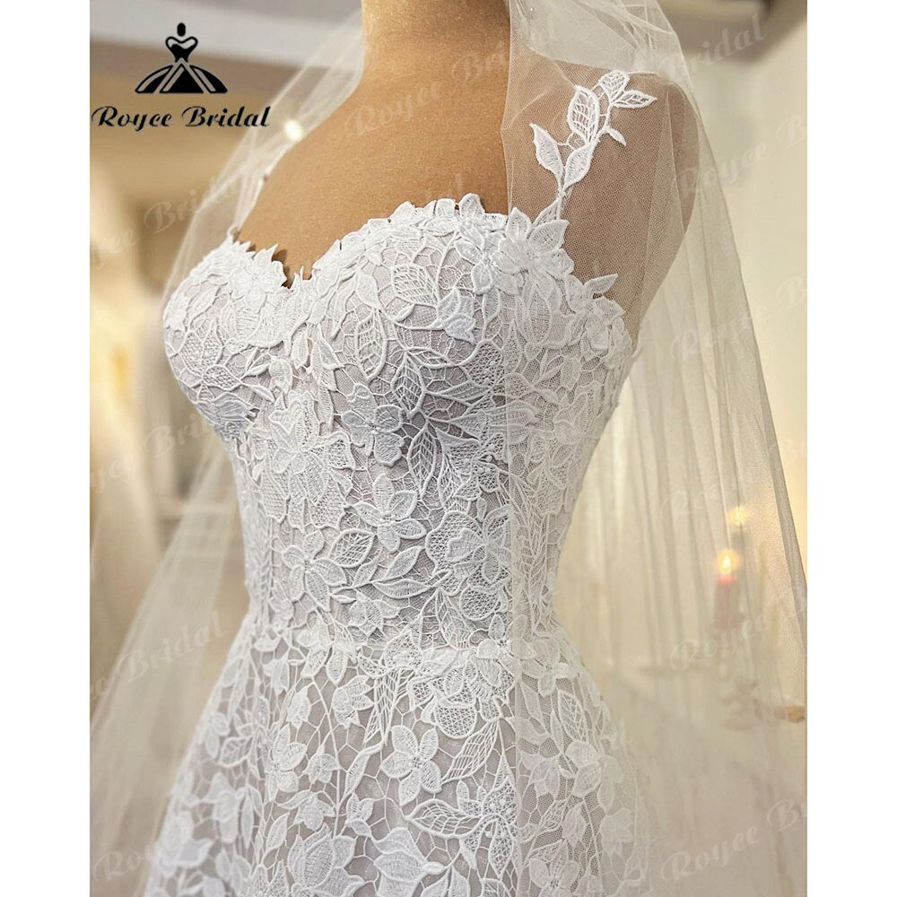 Romantic Full Lace Sweetheart Neckline Spaghetti Straps A Line Wedding Dress 2023 Bridal Gowns Women Custom Made Suknia Slubna