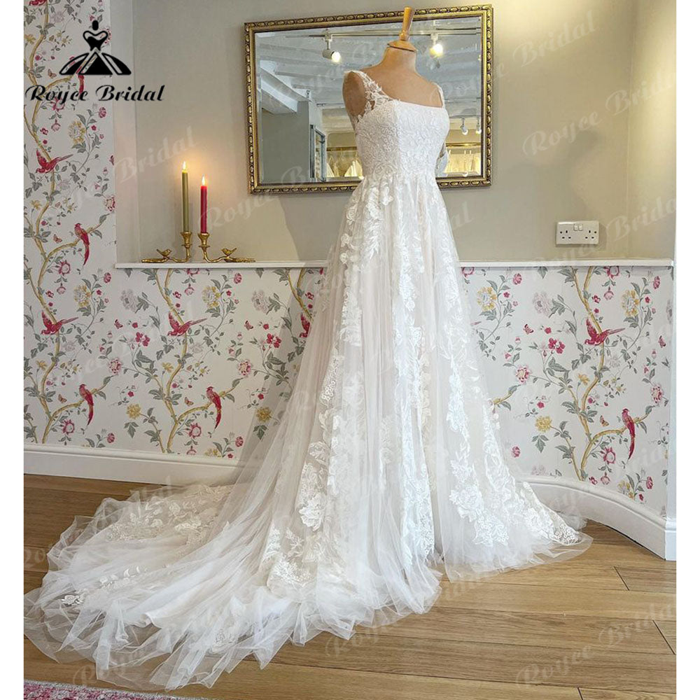 Roycebridal Luxury Lace Appliques Square Collar wedding dress 2023 Long Off White Wedding Gowns for Women robe de soirée femme