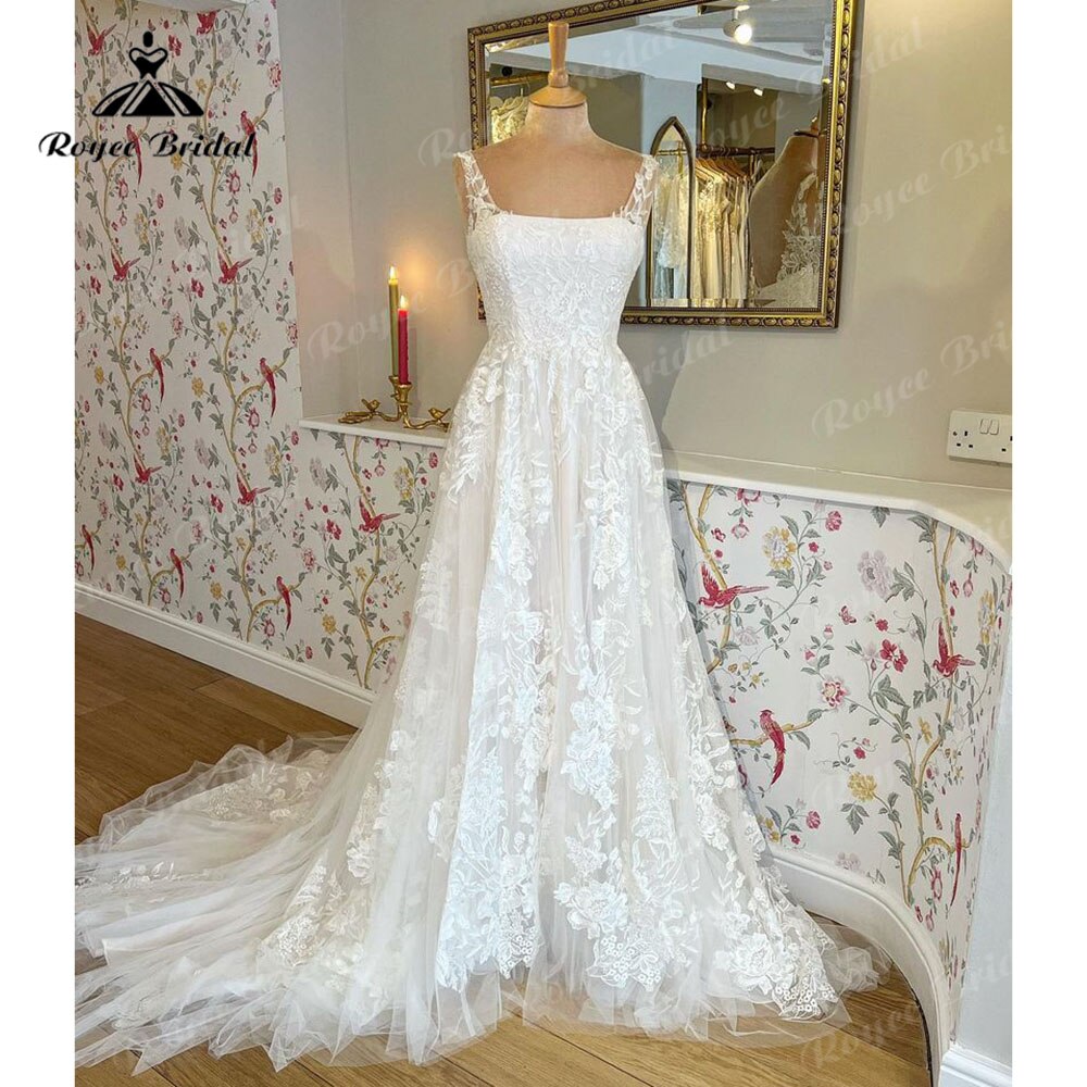 Roycebridal Luxury Lace Appliques Square Collar wedding dress 2023 Long Off White Wedding Gowns for Women robe de soirée femme