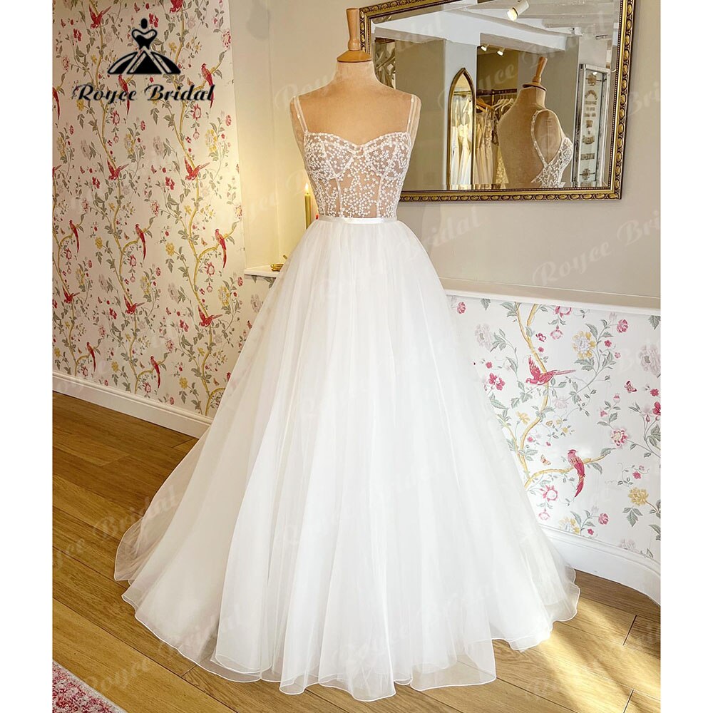 Roycebridal Modern Beach Princess Sweetheart Neckline Wedding Gowns for Women 2025 Bridal Dress Spaghetti Straps suknia slubna