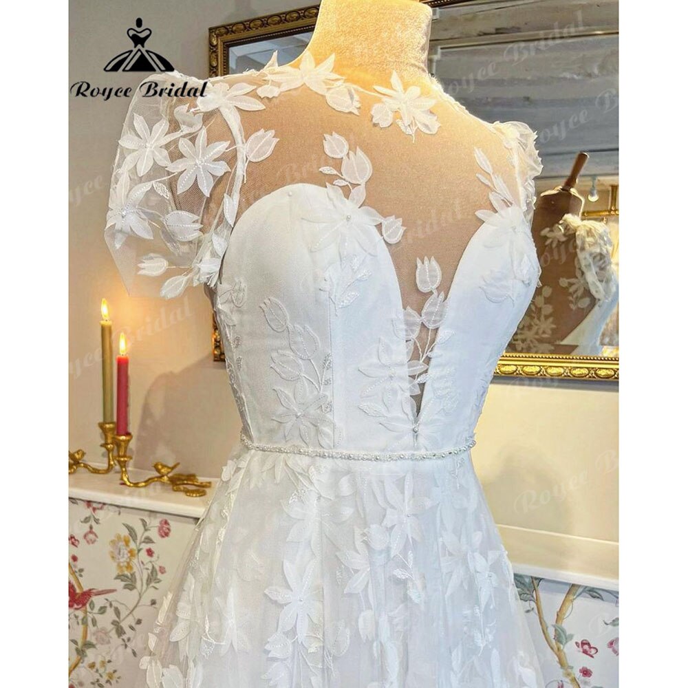 Roycebridal Vintage Vestidos Wedding Dress for Women 2023 Boho Bridal Beach Wedding Gowns Cap Short Sleeves Luxury sukienka