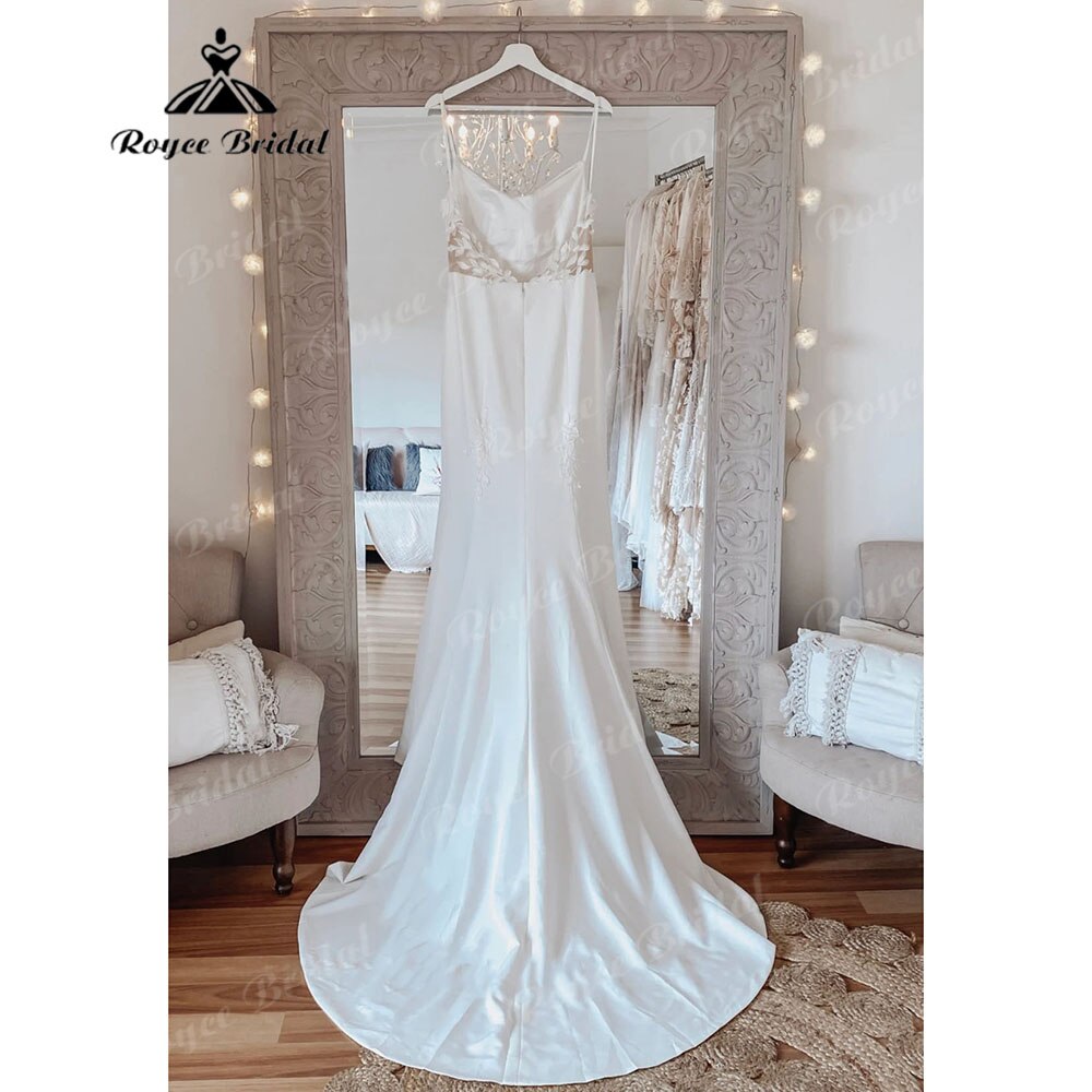 Sexy Mermaid Lace Backless Soft Satin Women Wedding Dress Spaghetti Straps 2023  Wedding Gowns for Bride robe soirée mariage