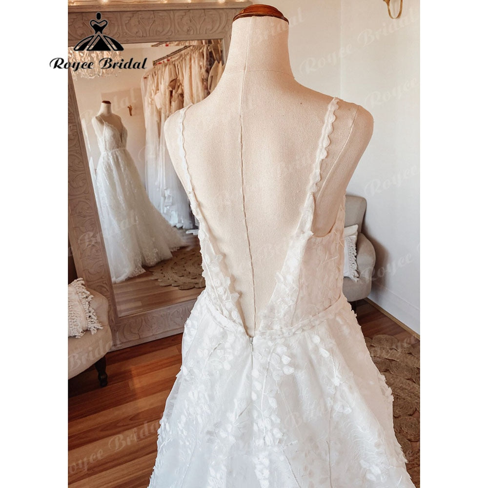 Vintage Women A Line Beach Lace Wedding Dress Open Back 2023 Off White Wedding Gowns for Bride Brautkleider Roycebridal