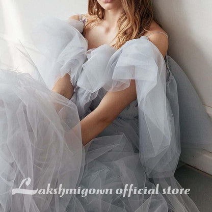 A Line Beach Wedding Dresses Spaghetti Strap Tulle Backless - ROYCEBRIDAL OFFICIAL STORE
