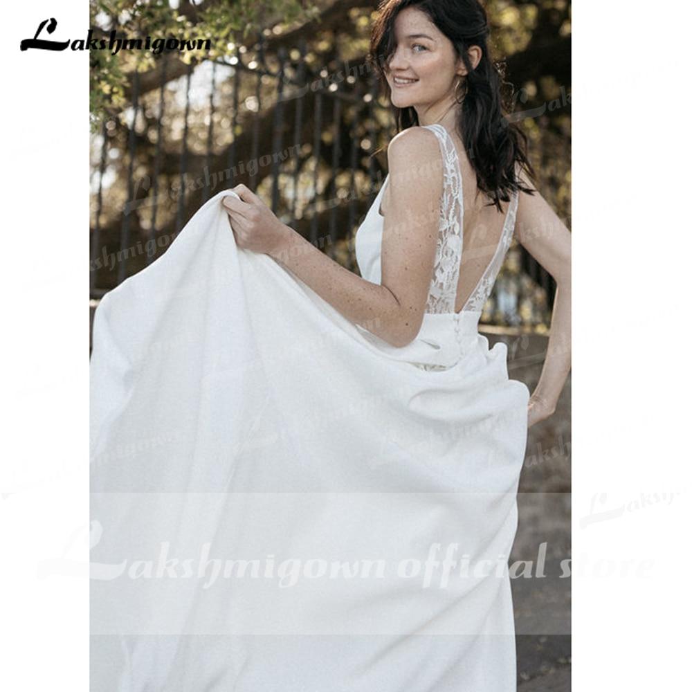 A Line Lace Sleeveless Beach Boho Romantic Wedding Dresses - ROYCEBRIDAL OFFICIAL STORE
