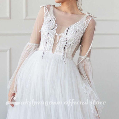 A-Line Wedding Dresses Strapless Lace Taffeta Tulle Sleeveless - ROYCEBRIDAL OFFICIAL STORE
