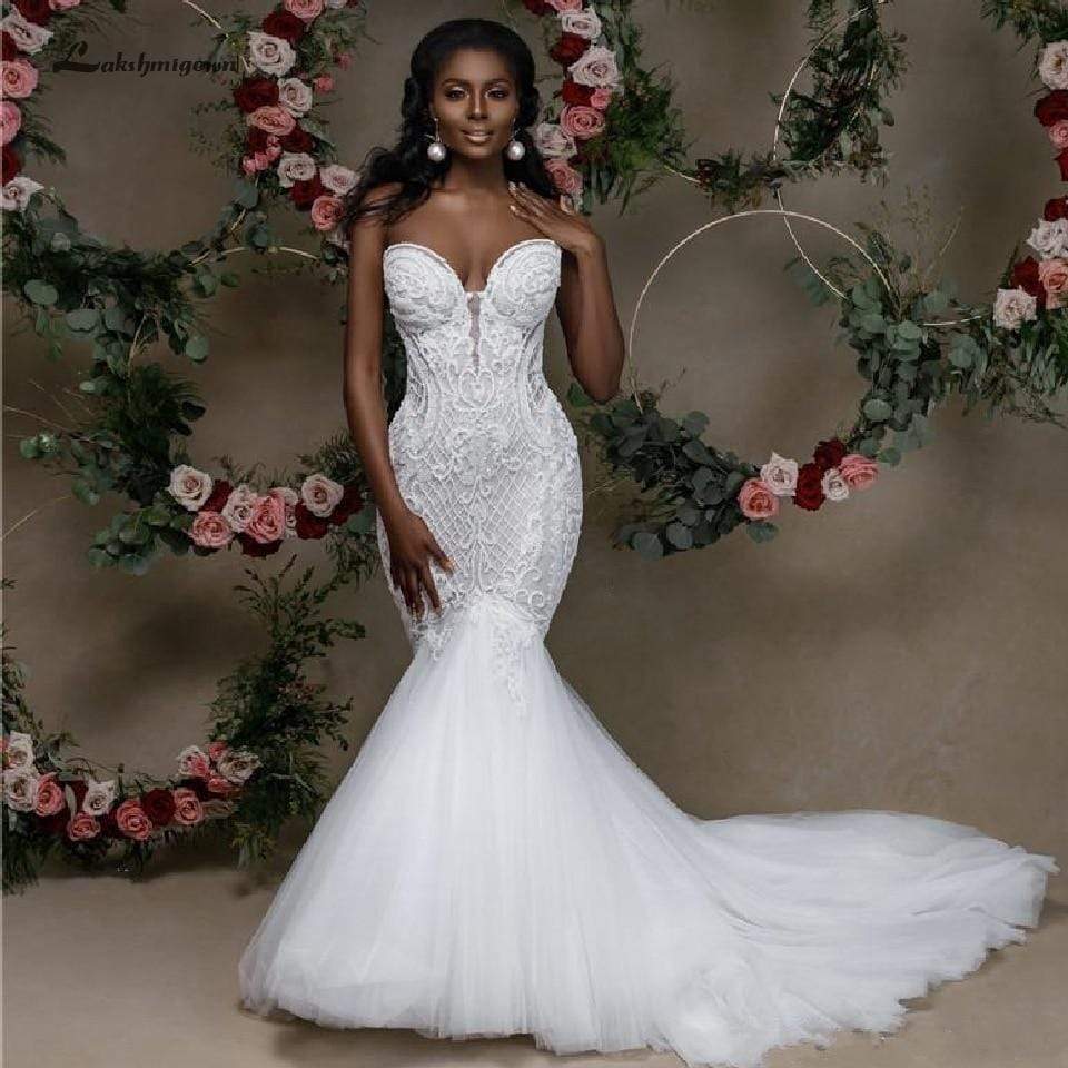 African Luxury Beaded Wedding Gowns Dresses