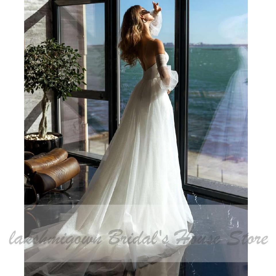 African White Satin Mermaid Wedding Dress 2 in 1Puffy Sleeves - ROYCEBRIDAL OFFICIAL STORE