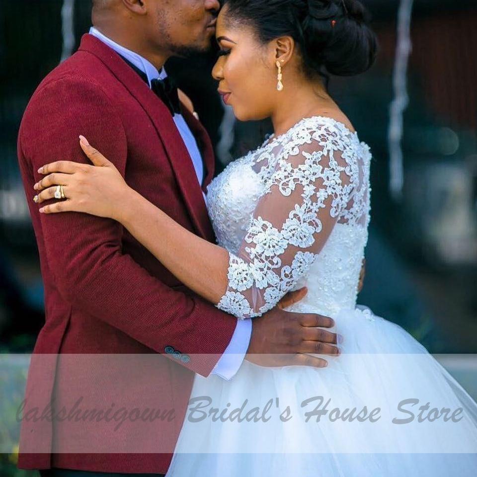 African White Wedding Gowns with Sleeves Plus Size Wedding Dress - ROYCEBRIDAL OFFICIAL STORE