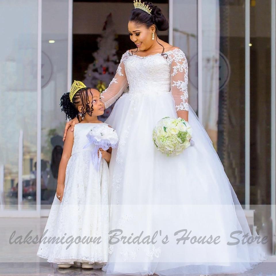 African White Wedding Gowns with Sleeves Plus Size Wedding Dress - ROYCEBRIDAL OFFICIAL STORE