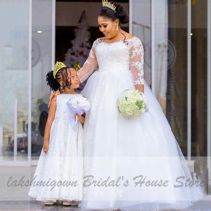 Roycebridal African White Wedding Gowns with Sleeves Plus Size