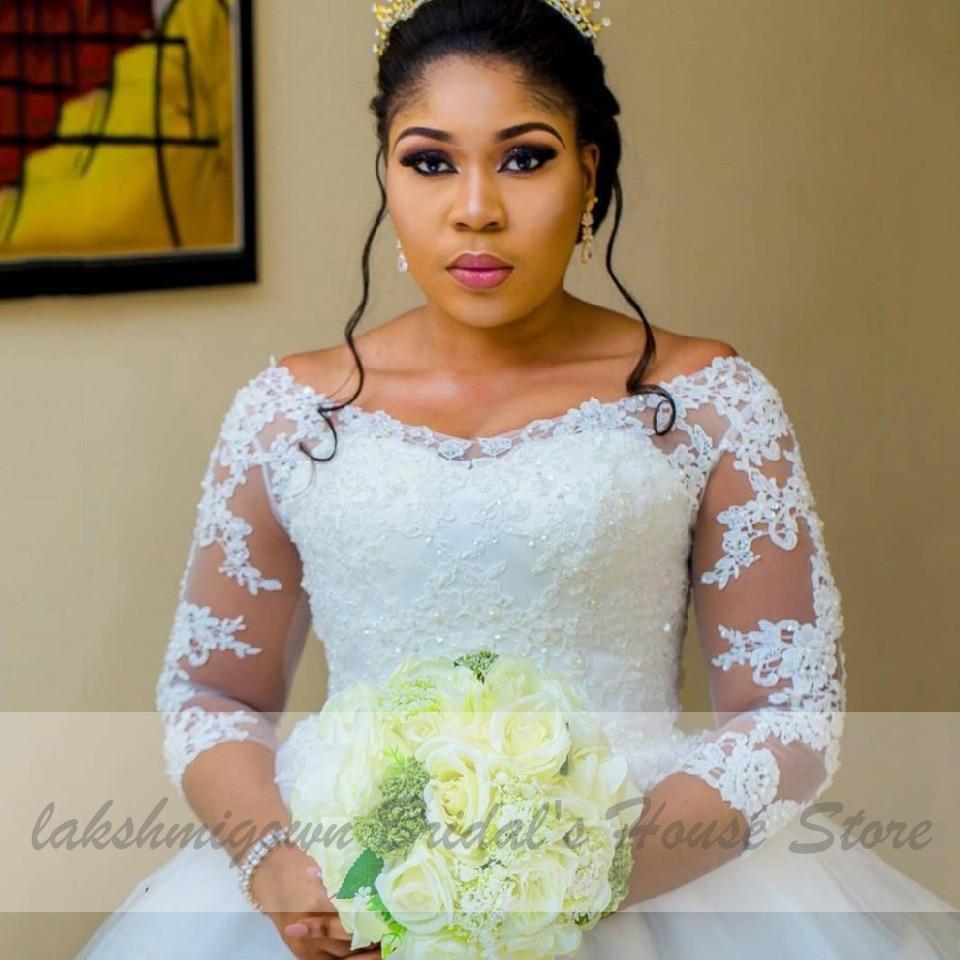 African White Wedding Gowns with Sleeves Plus Size Wedding Dress - ROYCEBRIDAL OFFICIAL STORE