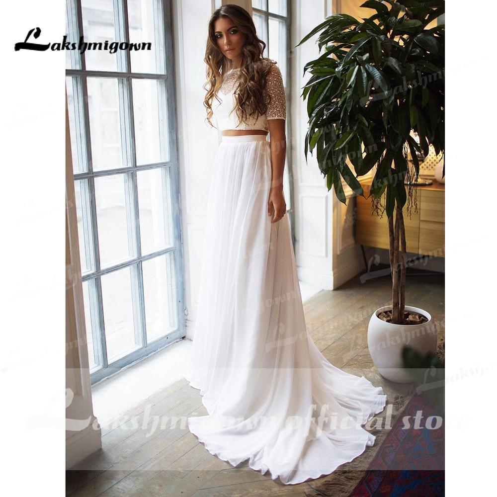 Backless Tulle Short Sleeve Lace Bow Wedding Dresses - ROYCEBRIDAL OFFICIAL STORE