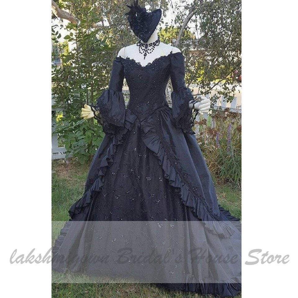 Ball Gown Black Wedding Dress Satin Halloween Christmas Dress - ROYCEBRIDAL OFFICIAL STORE