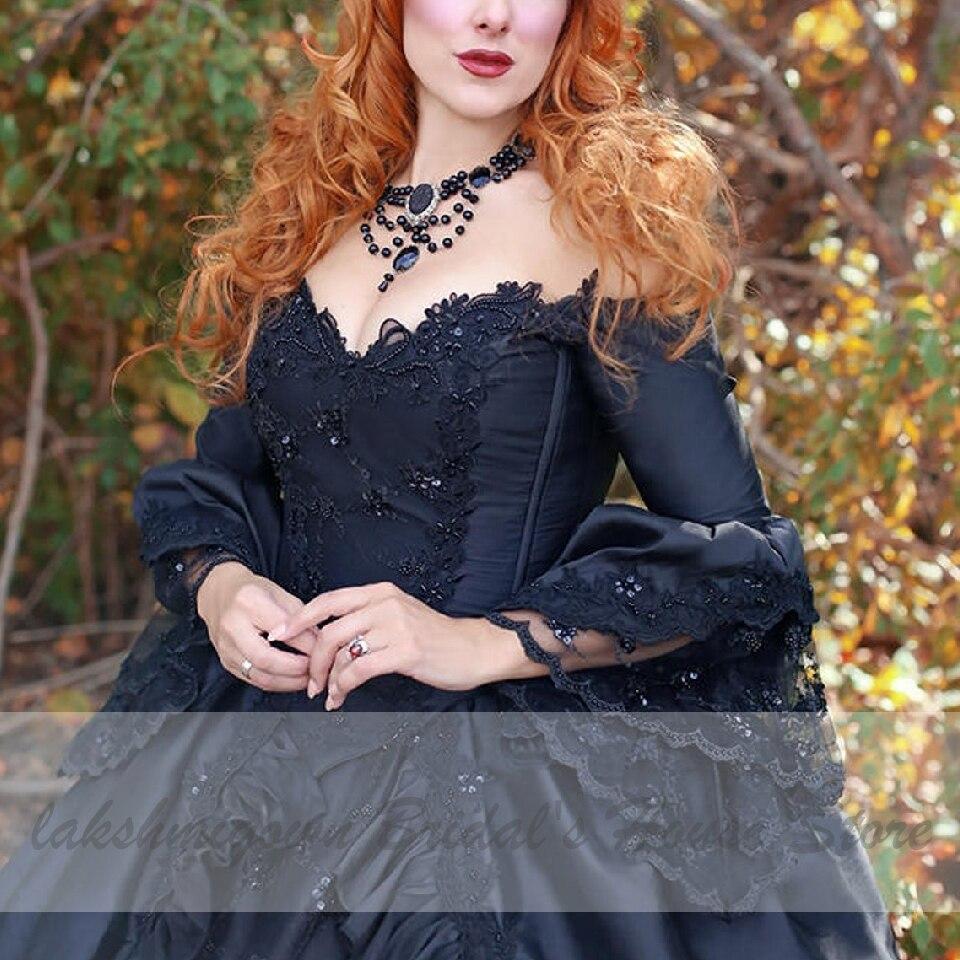 Ball Gown Black Wedding Dress Satin Halloween Christmas Dress - ROYCEBRIDAL OFFICIAL STORE