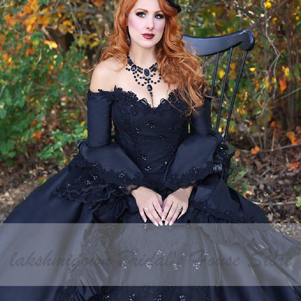 Ball Gown Black Wedding Dress Satin Halloween Christmas Dress - ROYCEBRIDAL OFFICIAL STORE