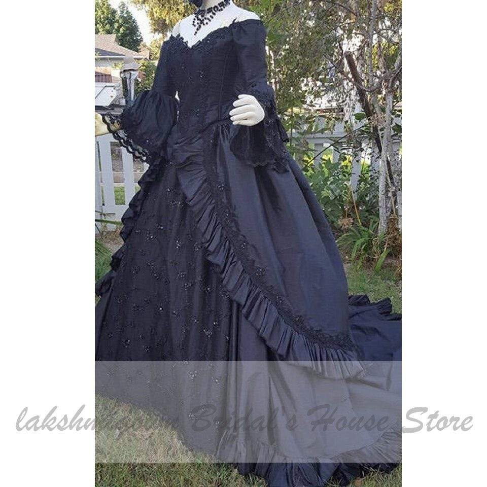 Ball Gown Black Wedding Dress Satin Halloween Christmas Dress - ROYCEBRIDAL OFFICIAL STORE