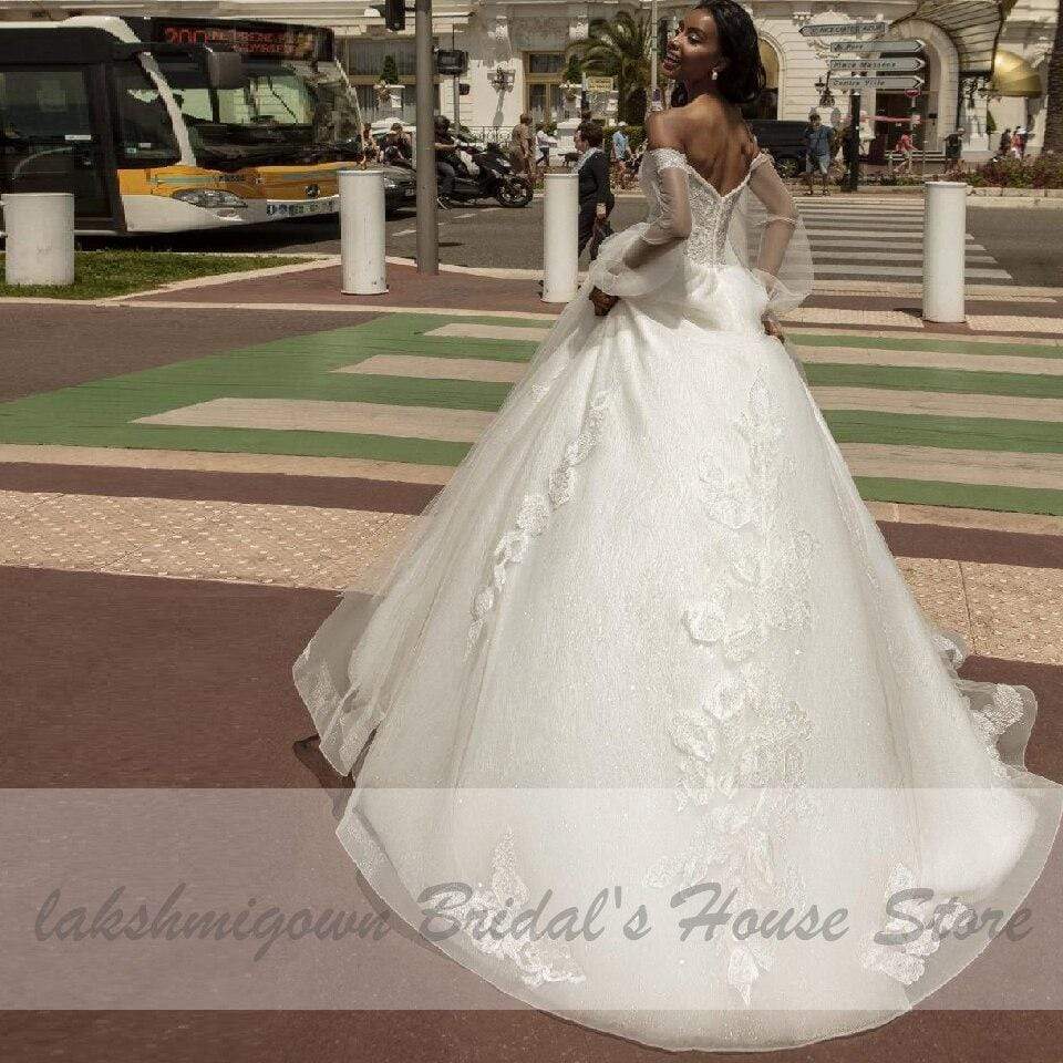 Ball Gown Wedding Dress with Puffy Long Sleeve - ROYCEBRIDAL OFFICIAL STORE