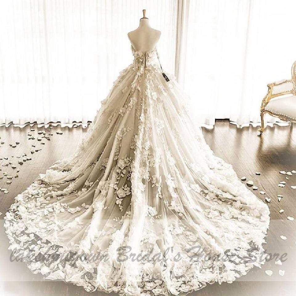 Ball Gown Wedding Dress Women Off Shoulder Long Train - ROYCEBRIDAL OFFICIAL STORE