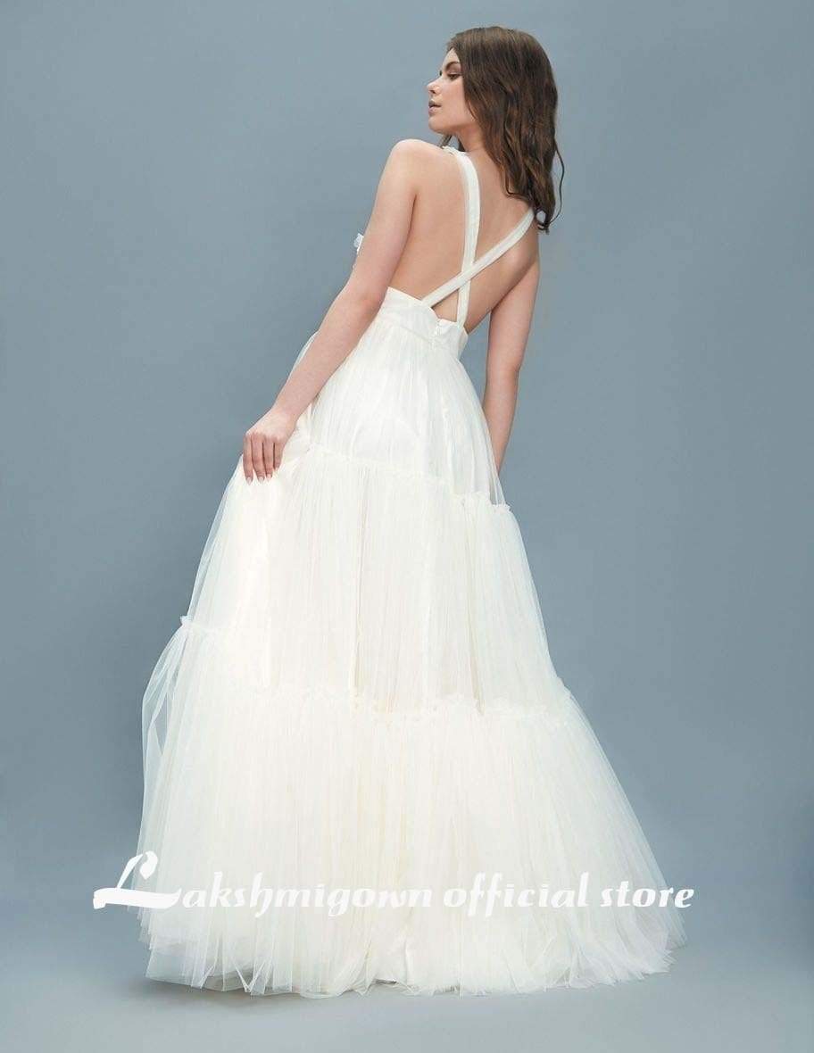 Beach Bohemian A-Line Wedding Dresses Sleevesless Deep V Neck - ROYCEBRIDAL OFFICIAL STORE