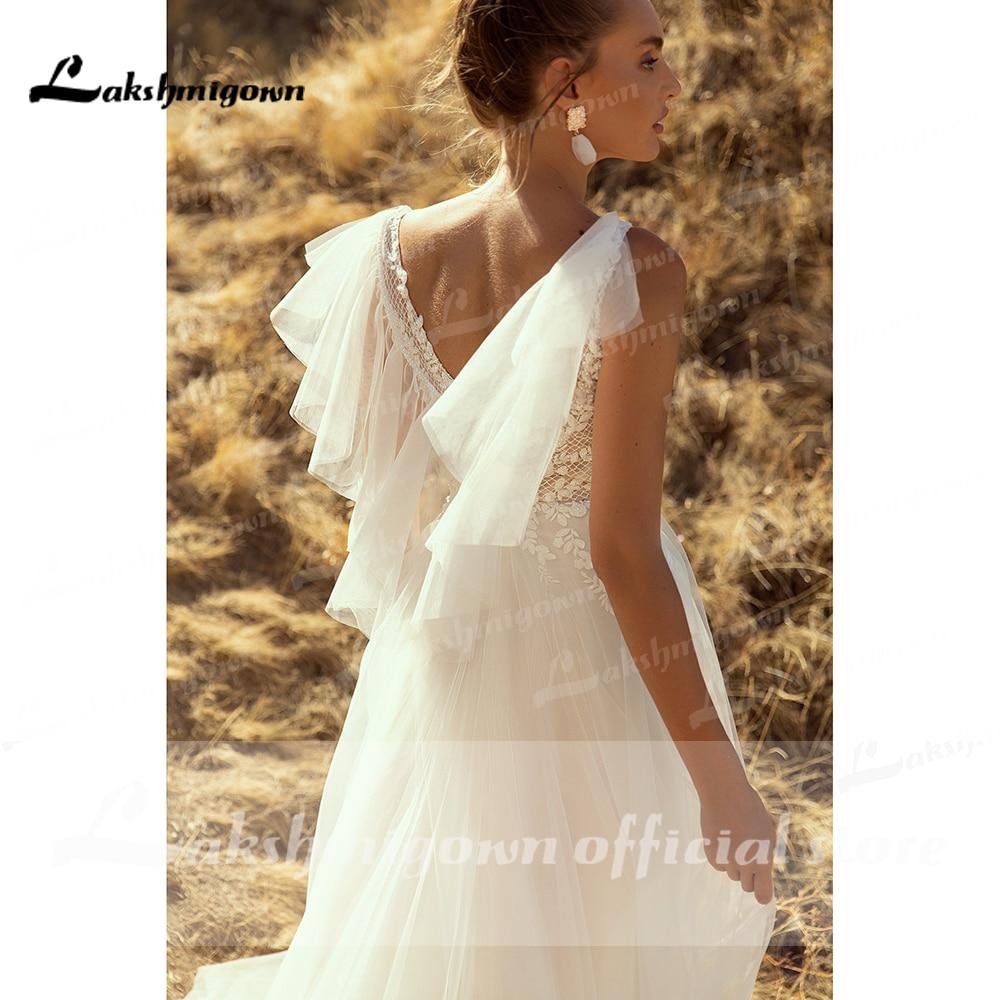 Beach Boho O Neck Lace Sleeveless Wedding Dresses