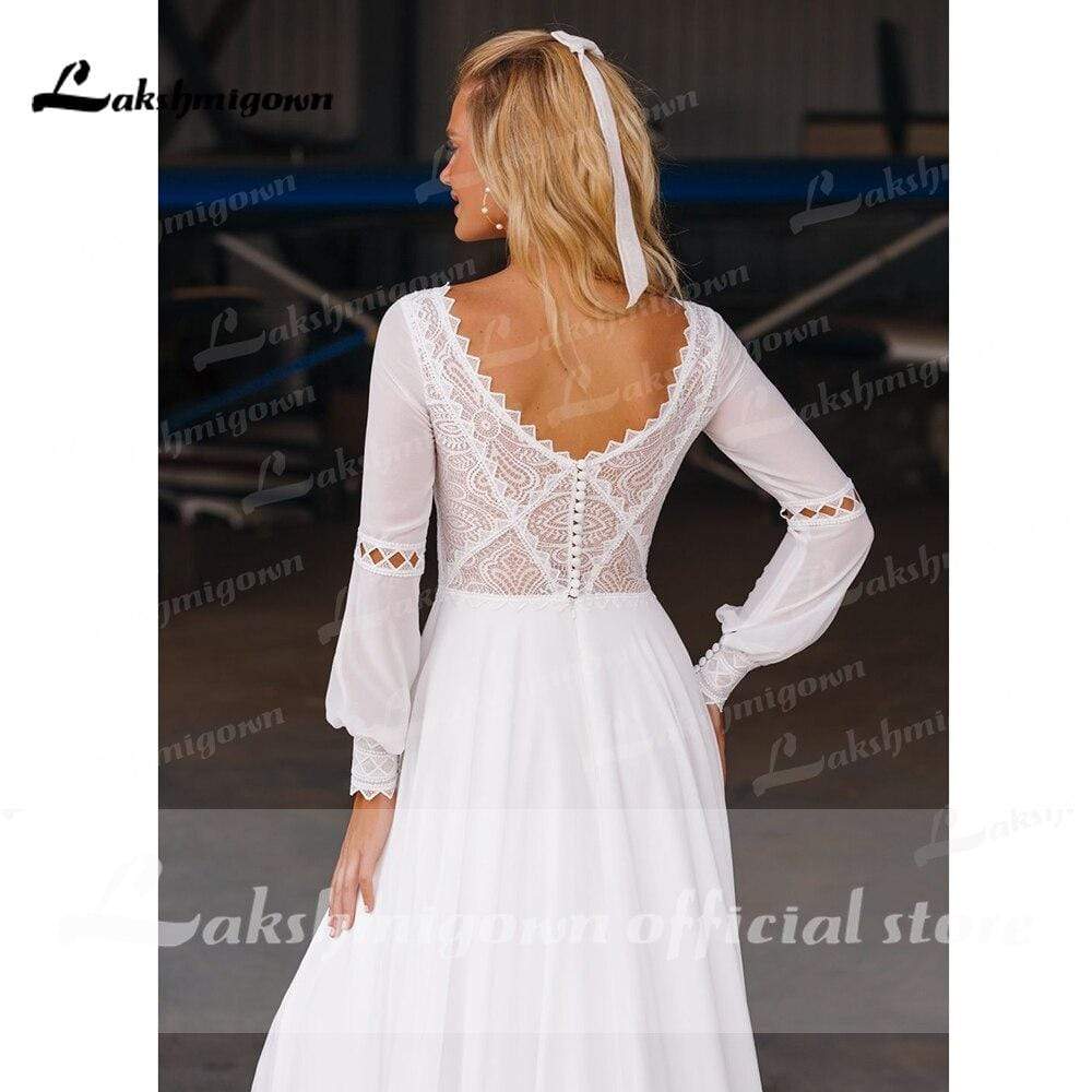 Beach Long Sleeve Chiffon Lace Wedding Dresses