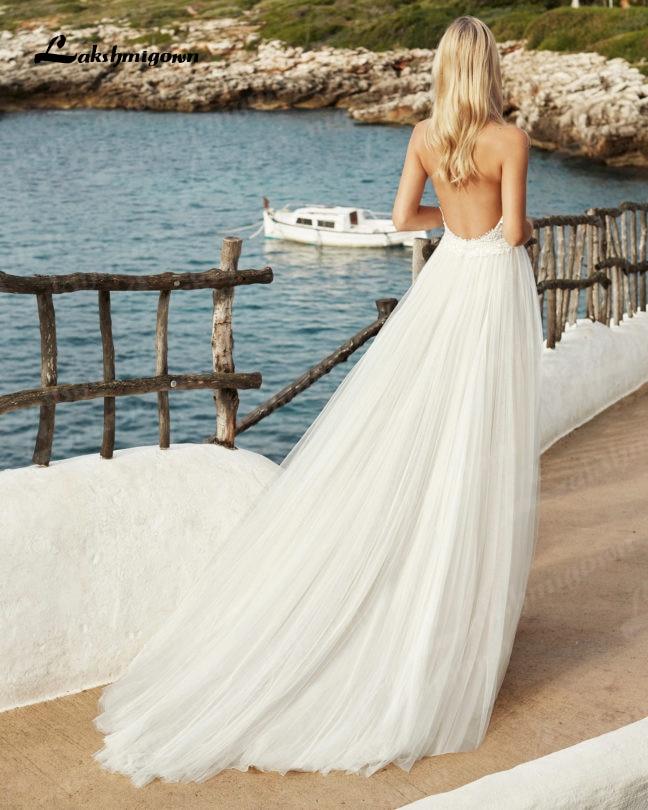 Beach Wedding Dresses Deep V Neck Bridal Gowns Bohomian Floor Length