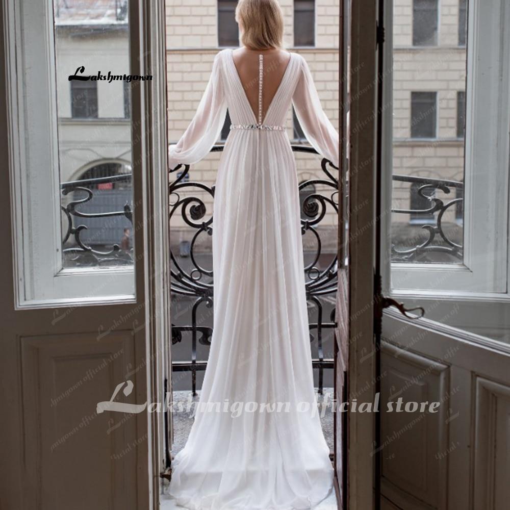 Beach Wedding Dresses Full Sleeve Boho Bridal Gowns Chiffon - ROYCEBRIDAL OFFICIAL STORE