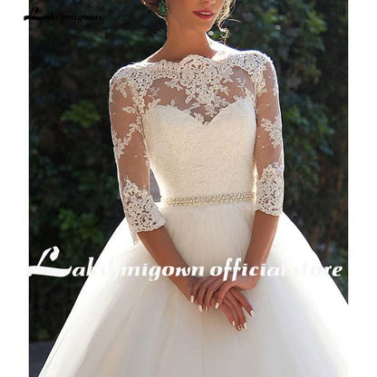 Beach Wedding Dresses Lace Appliqued V Neck A Line - ROYCEBRIDAL OFFICIAL STORE