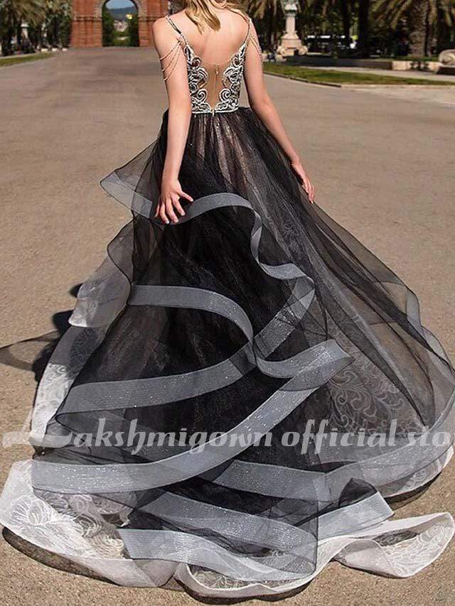Black A-Line Wedding Dresses Strapless Floor Length