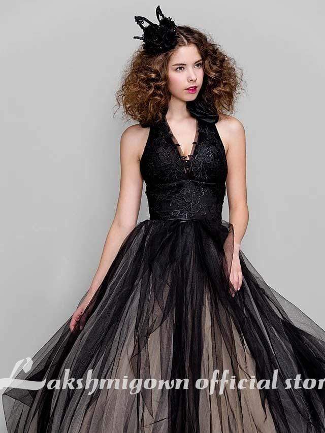 Black Ball Gown Party Wedding Dress V Neck Sleeveless