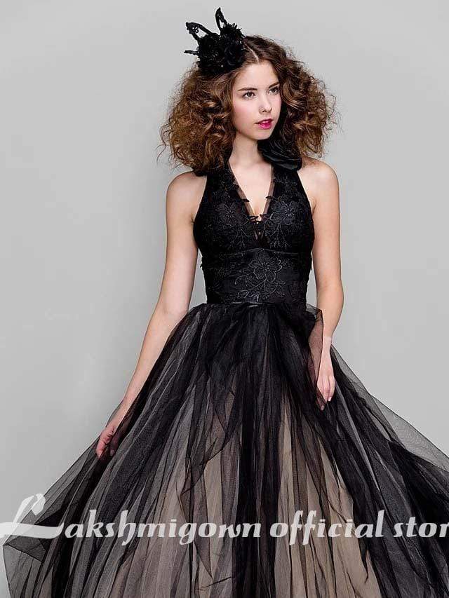 Black Ball Gown Party Wedding Dress V Neck Sleeveless - ROYCEBRIDAL OFFICIAL STORE