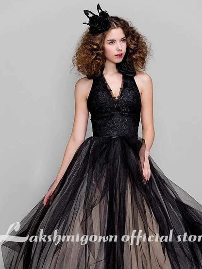 Black Ball Gown Party Wedding Dress V Neck Sleeveless - ROYCEBRIDAL OFFICIAL STORE