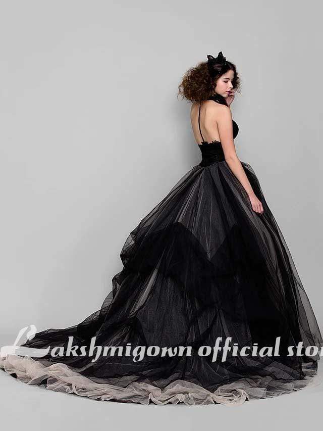 Black Ball Gown Party Wedding Dress V Neck Sleeveless