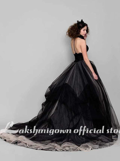 Black Ball Gown Party Wedding Dress V Neck Sleeveless - ROYCEBRIDAL OFFICIAL STORE