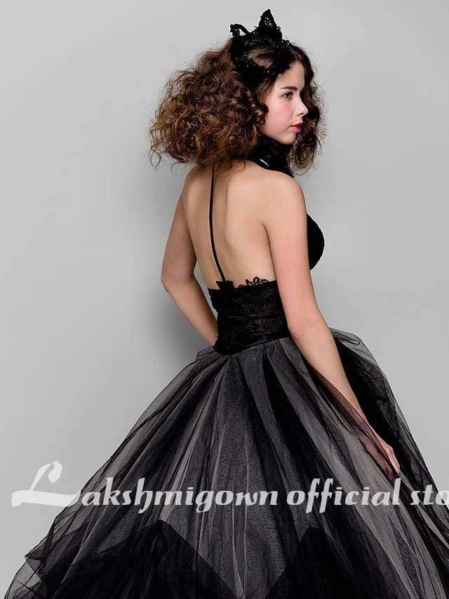 Black Ball Gown Party Wedding Dress V Neck Sleeveless - ROYCEBRIDAL OFFICIAL STORE