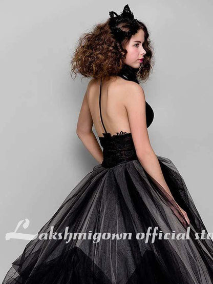 Black Ball Gown Party Wedding Dress V Neck Sleeveless - ROYCEBRIDAL OFFICIAL STORE