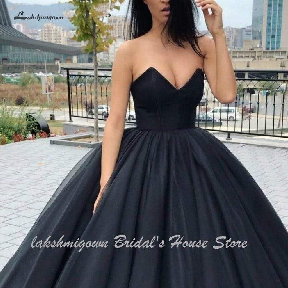 Black Ball Gown Wedding Dresses Sweetheart Bridal Gown Satin - ROYCEBRIDAL OFFICIAL STORE