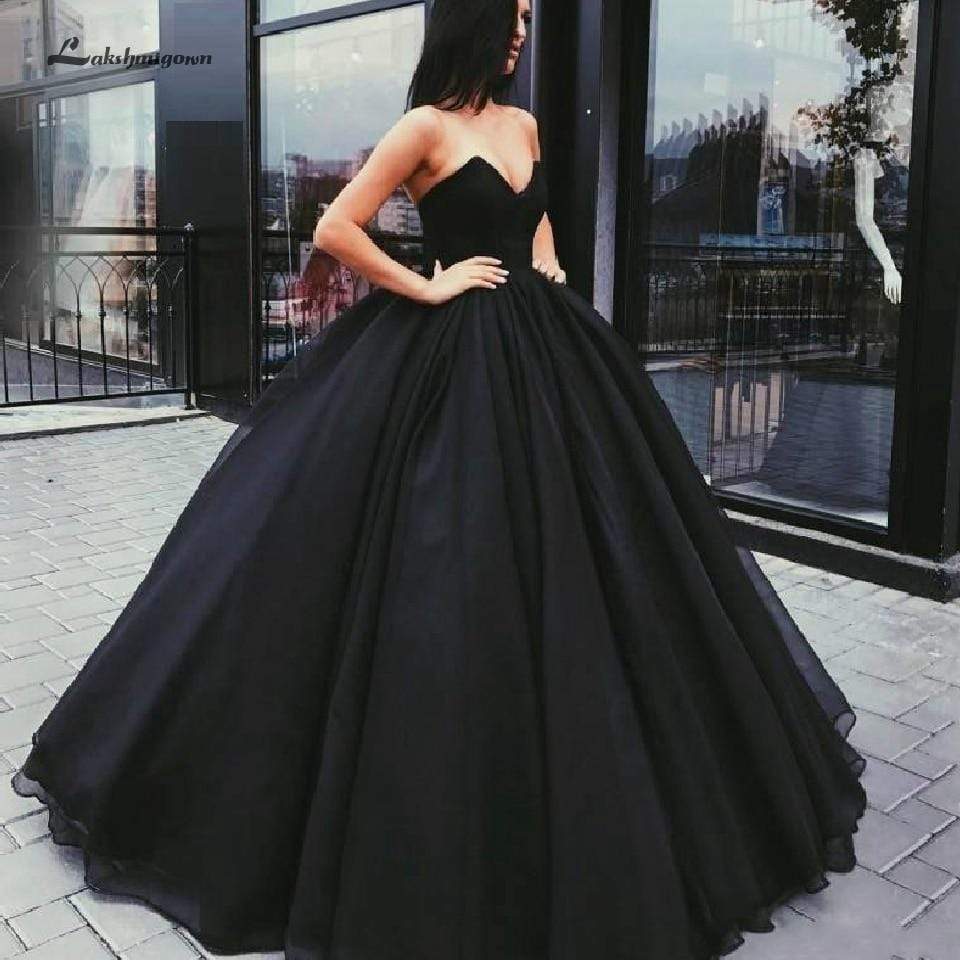 Black Ball Gown Wedding Dresses Sweetheart Bridal Gown Satin