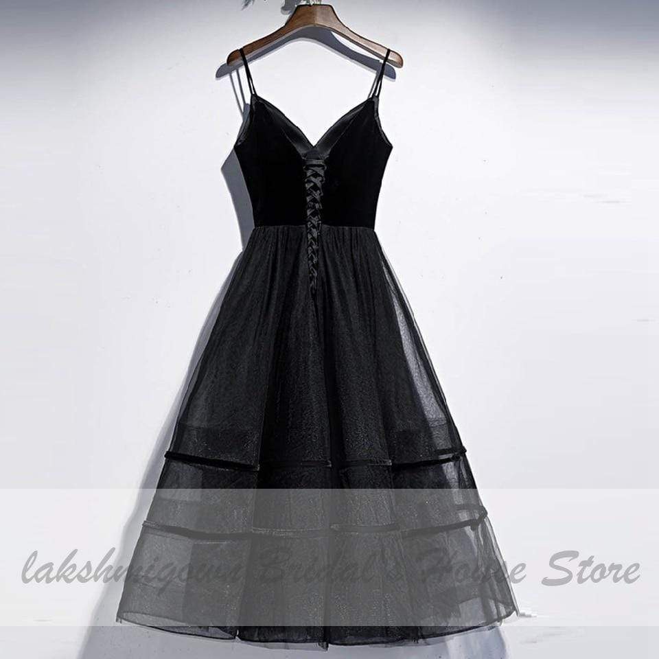 Black Wedding Dress Tea Length Velvet Lace Up Sexy
