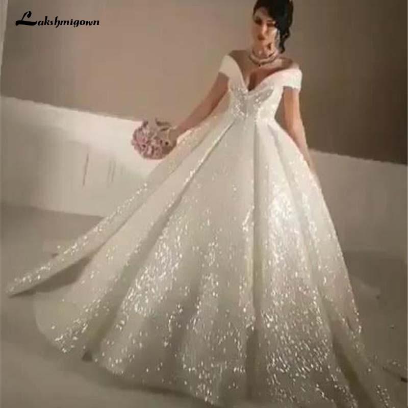 Bling Ball Gown Wedding Dresses Off Shoulder Sequined Lace