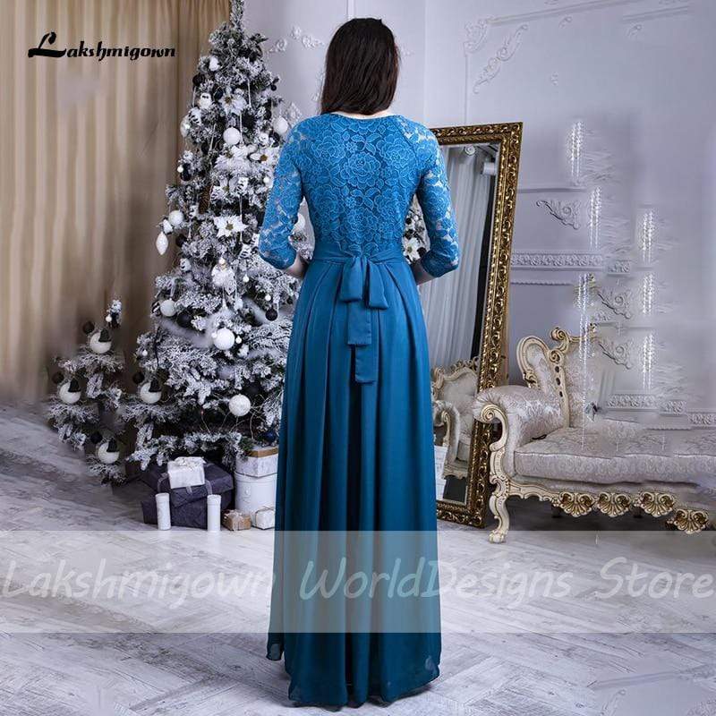 Blue Lace Mother of the Bridal Dresses with Sleeves