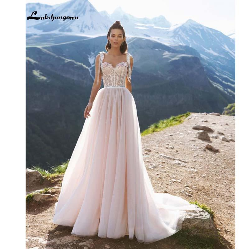 Blush Pink Beach Wedding Dress Boho Style Backless