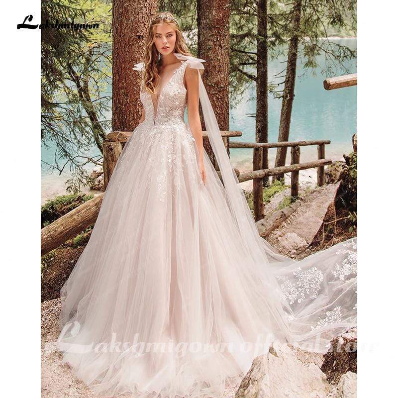 Blush Pink Wedding Dress A Line Bride Gowns Plus Size - ROYCEBRIDAL OFFICIAL STORE