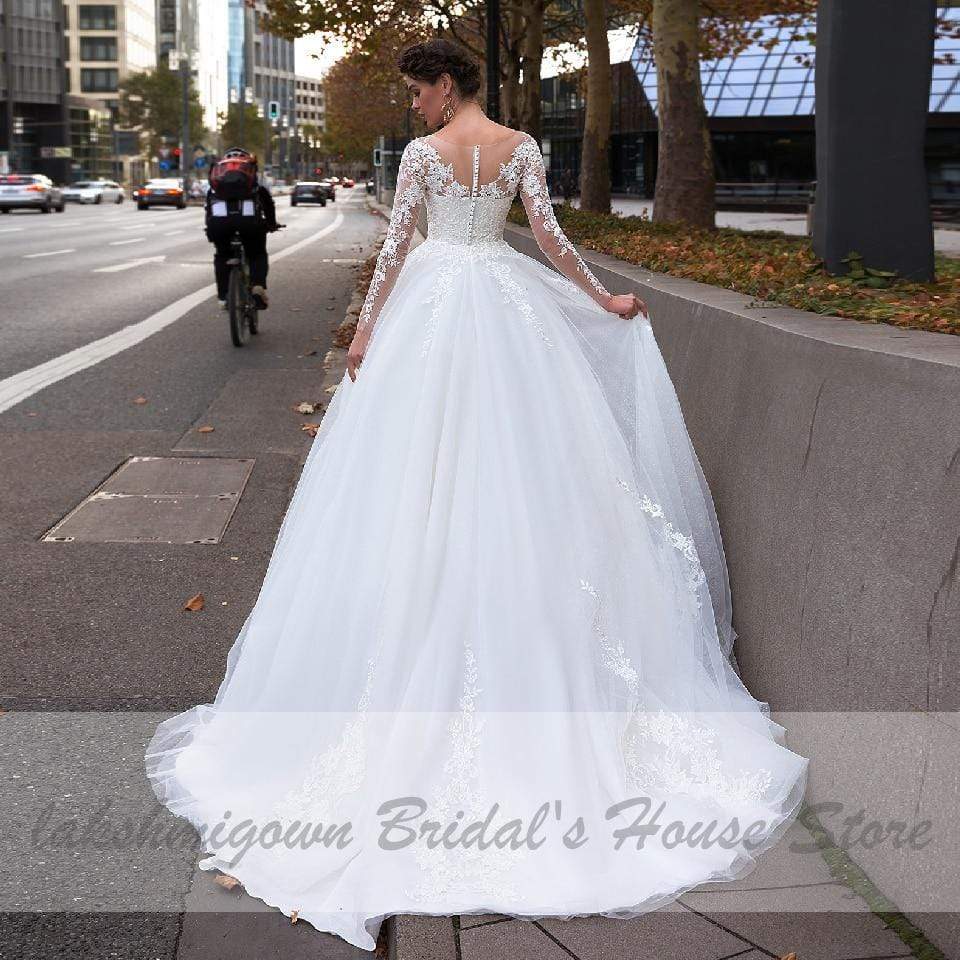 Bohemian White Tulle Wedding Dress Long Sleeve