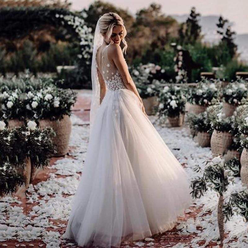 Boho Wedding Dress V Neck A Line Boho Bridal Gown 3D Flower